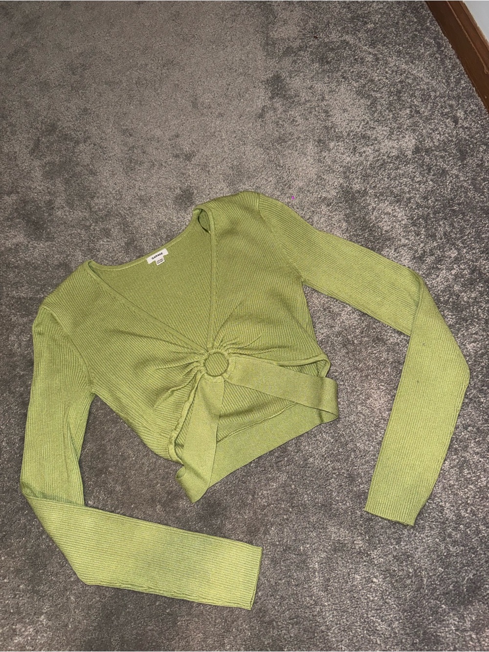 Garage Olive Green Ring-Tie Long Sleeve Crop Top